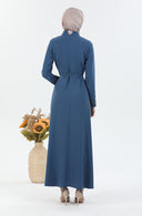 Beli Kuşaklı Tesettür Elbise İndigo | 30256