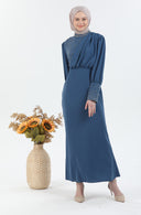 İnci Detaylı Tesettür Elbise İndigo | 30246