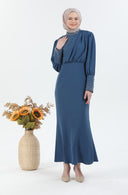 İnci Detaylı Tesettür Elbise İndigo | 30246