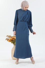 Robe Hijab Pearl Detailed bleu|3024-6