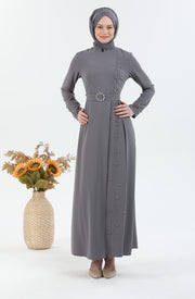 Robe Gris avec Ceinture | 3025-24