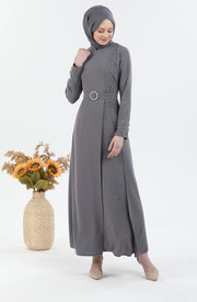 Robe Gris avec Ceinture | 3025-24