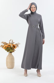 Robe Gris avec Ceinture | 3025-24