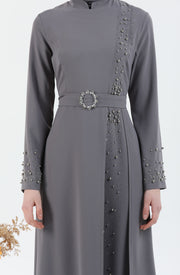 Robe Gris avec Ceinture | 3025-24