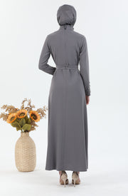 Robe Gris avec Ceinture | 3025-24