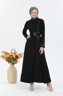 Beli Kuşaklı Tesettür Elbise Siyah | 30251