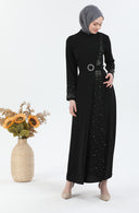 Beli Kuşaklı Tesettür Elbise Siyah | 30251