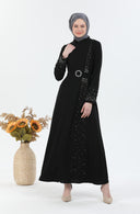 Beli Kuşaklı Tesettür Elbise Siyah | 30251