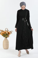 Beli Kuşaklı Tesettür Elbise Siyah | 30251