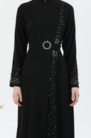 Beli Kuşaklı Tesettür Elbise Siyah | 30251