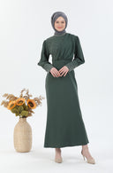 İnci Detaylı Tesettür Elbise Yeşil | 30249