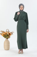 İnci Detaylı Tesettür Elbise Yeşil | 30249