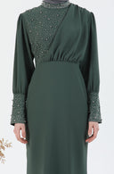 İnci Detaylı Tesettür Elbise Yeşil | 30249