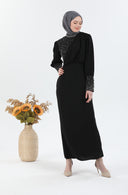 İnci Detaylı Tesettür Elbise Siyah | 30241