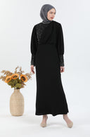 İnci Detaylı Tesettür Elbise Siyah | 30241