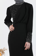 İnci Detaylı Tesettür Elbise Siyah | 30241