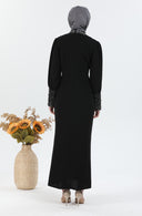 İnci Detaylı Tesettür Elbise Siyah | 30241