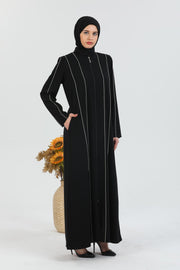 Abaya Noir  détaillée brodée | 2078-1 