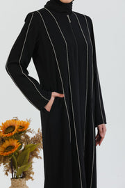 Abaya Noir  détaillée brodée | 2078-1 
