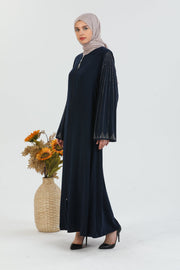 Abaya bleu marine à manches ballon brodée de pierre | 2024-2-5