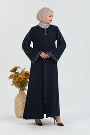 Abaya bleu marine à manches ballon brodée de pierre | 2024-2-5