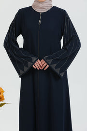 Abaya bleu marine à manches ballon brodée de pierre | 2024-2-5