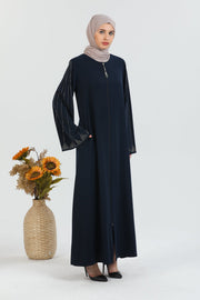 Abaya bleu marine à manches ballon brodée de pierre | 2024-2-5