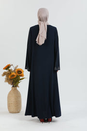 Abaya bleu marine à manches ballon brodée de pierre | 2024-2-5