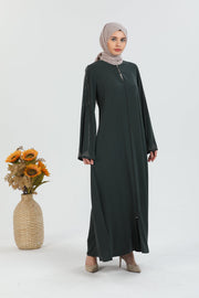  Abaya  Khaki Embroidered Sleeve| 2024-2-9