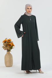  Abaya  Khaki Embroidered Sleeve| 2024-2-9