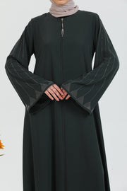  Abaya  Khaki Embroidered Sleeve| 2024-2-9