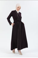 Biye Detaylı Abaya Ferace Mürdüm | 206708