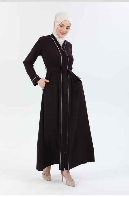 Abaya Kaki  avec détail Passepoil | 2067-0-9