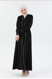 Abaya Noir | avec détail de bande 2067-0-1