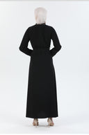 Taş ve Nakış Detaylı Biyeli Abaya Ferace Siyah | 206721