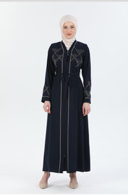 Abaya blue marine avec détail Passepoil et Pierre  | 2067-2-5