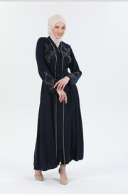 Abaya blue marine avec détail Passepoil et Pierre  | 2067-2-5