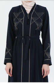 Abaya blue marine avec détail Passepoil et Pierre  | 2067-2-5