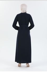 Abaya blue marine avec détail Passepoil et Pierre  | 2067-2-5