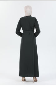 Taş ve Nakış Detaylı Biyeli Abaya Ferace Haki | 2067-2-9