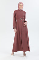 Beli Kuşaklı Tesettür Elbise Gül Kurusu | 30253