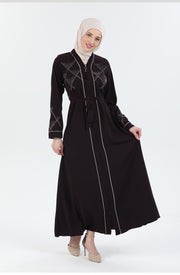 Plum Abaya with Piping and Stone detail | 2067-2-8 