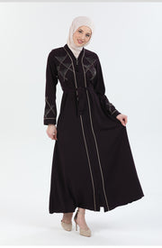 Abaya aubergine avec détail Passepoil et Pierre  | 2067-2-8