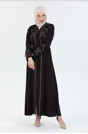 Plum Abaya with Piping and Stone detail | 2067-2-8 