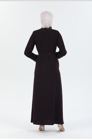 Abaya aubergine avec détail Passepoil et Pierre  | 2067-2-8