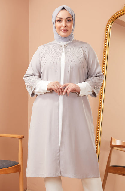 Robe en mousseline grande taille avec pierres bordeaux | 8013-2-7