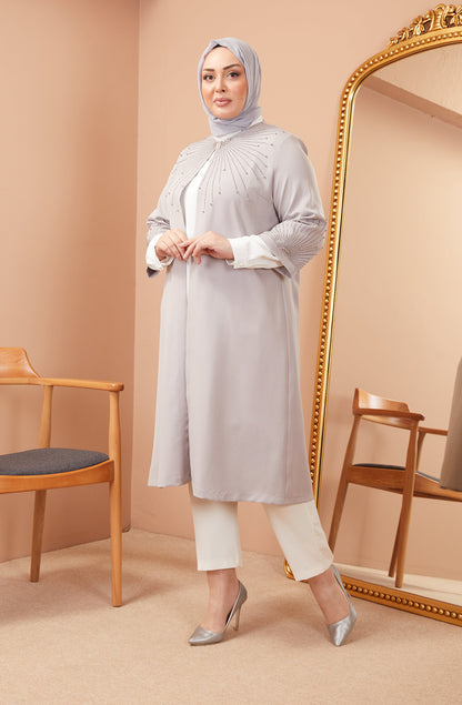 Robe en mousseline grande taille avec pierres bordeaux | 8013-2-7
