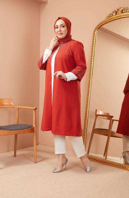 Robe en mousseline grande taille avec pierres bordeaux | 8013-2-7