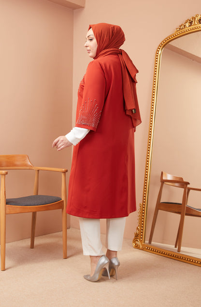 Robe en mousseline grande taille avec pierres bordeaux | 8013-2-7