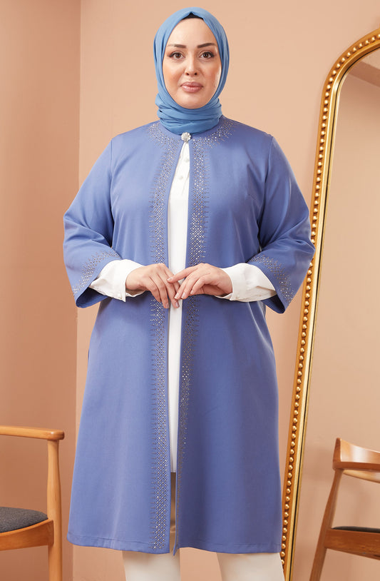 Robe en mousseline grande taille avec pierres bordeaux | 8013-2-7